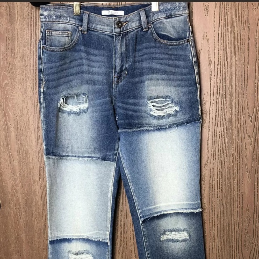 Sp Black Destroyed Patchwork Crop Jeans - image 3